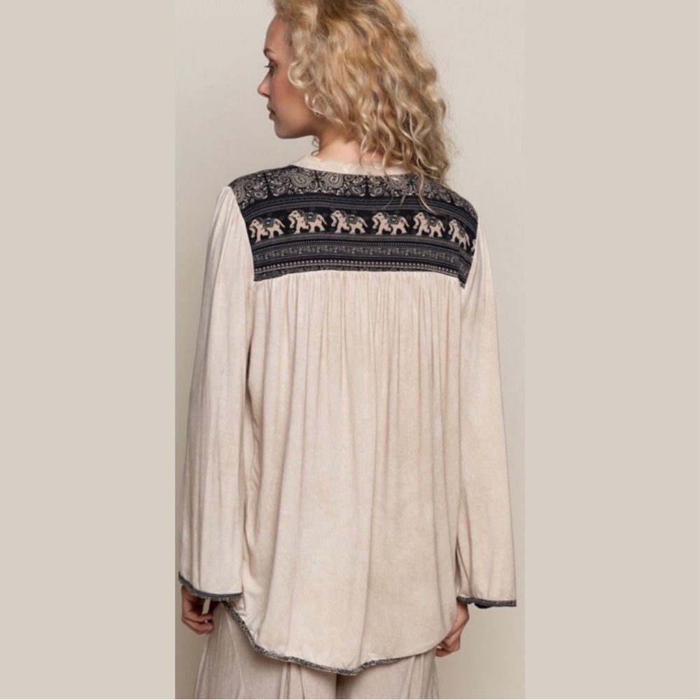 POL Aztec Elephant Print Ivory BOHO Tassel Tunic Top! - Picture 6 of 8